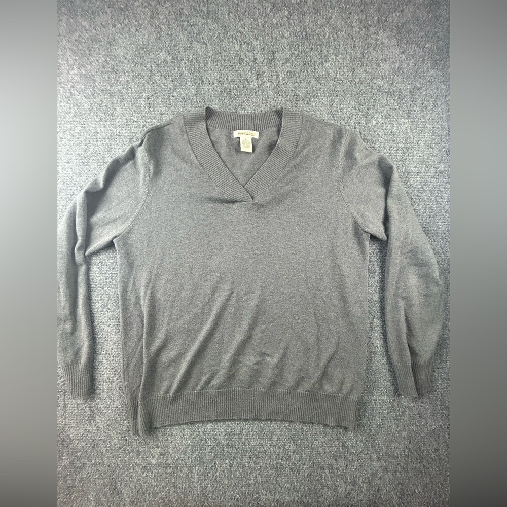 Orvis V Neck Wool Cotton Cashmere Blend Sweater Grey Womens Large